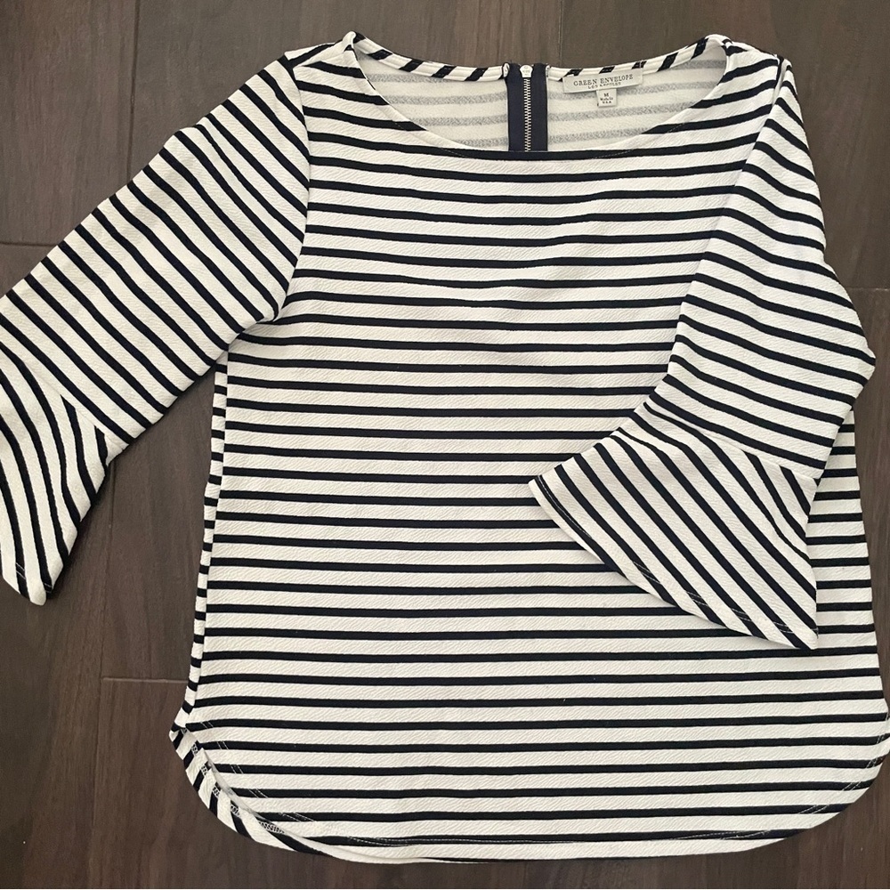 Green Envelope Black and White Stripe Top - Picture 7 of 7